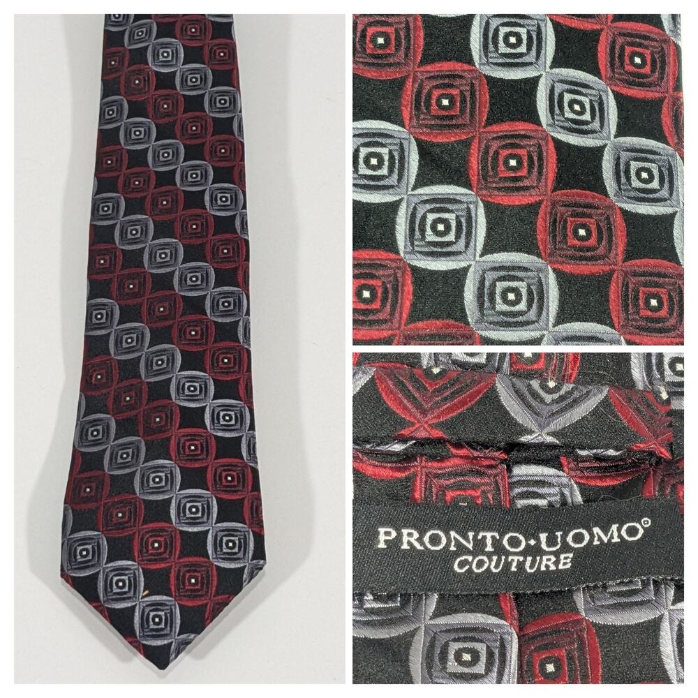 Pronto Uomo Couture silk tie red black grey Geometric Blurryface Aesthetic 2000s